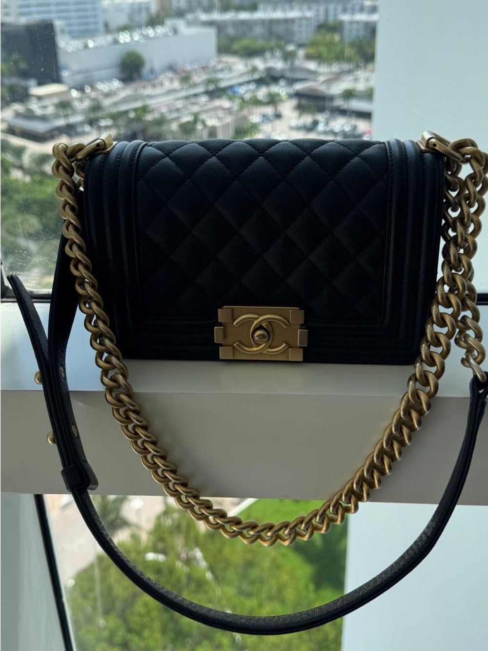 CHANEL Black Quilted Boy Shoulder Bag with Gold Hardware